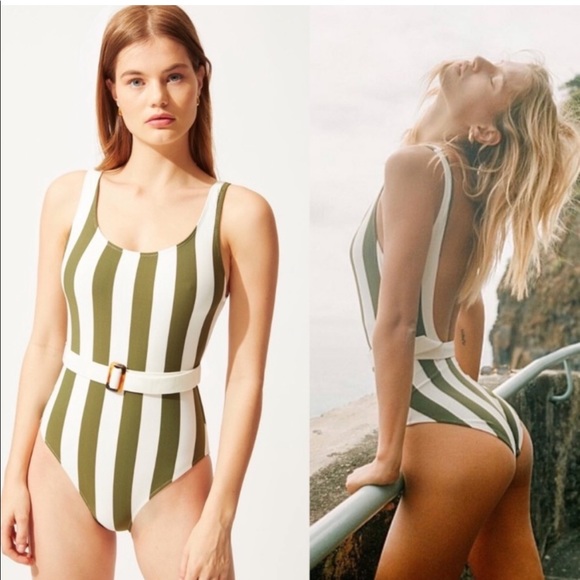 NWT SOLID & STRIPED Anne-Marie belted swim in safari stripe size XS - Picture 5 of 6